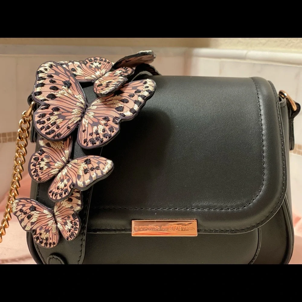 Sophia Webster Black Shoulder Bag with Pink Butterfly Accents - Picture 2 of 10